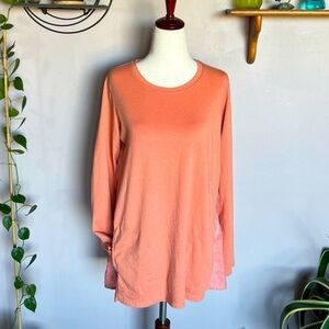 NWOT LOGO by Lori Goldstein Long Orange Tunic Shirt w/  Embroidered Back Details
